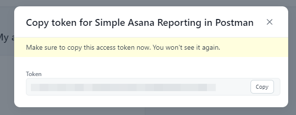 Copying a new Personal Access Token in Asana