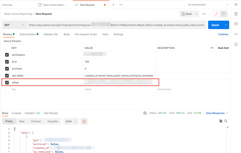 Adding a Offset to an Asana GET request in Postman